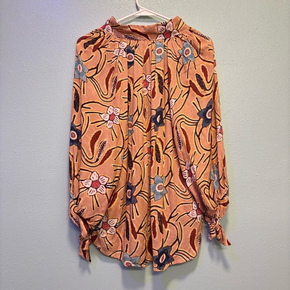 Christian Siriano Peach Boho Floral High-Low Blouse – Size Small - Picture 8 of 8